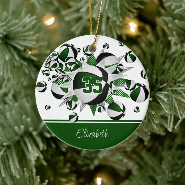 green black basketballs stars personalized  ceramic ornament (Tree)
