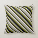 [ Thumbnail: Green, Black, Beige, and Dark Gray Colored Lines Throw Pillow ]