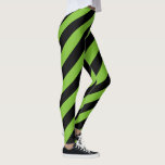 Green Black Big Diagonal Stripe Pattern Leggings at Zazzle