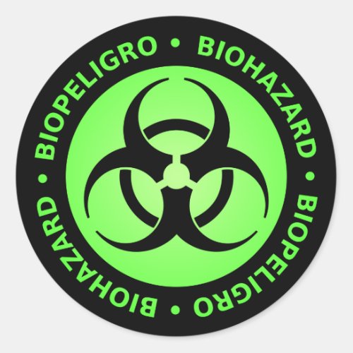 Green  Black Bilingual Biohazard Symbol Sticker