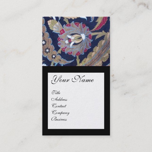 GREEN & BLACK BLUE DAMASK, RED WAX SEAL MONOGRAM BUSINESS CARD (Front)