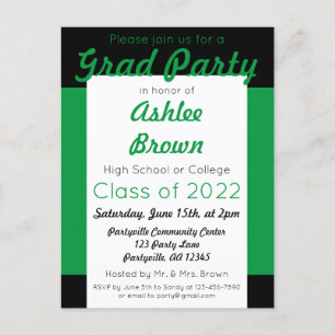 Green Black Bold Grad Party Graduation Invitation Postcard