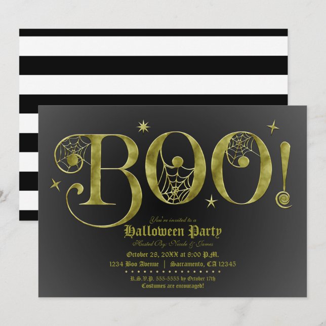 Green Black BOO Elegant Halloween Costume Party   Invitation (Front/Back)