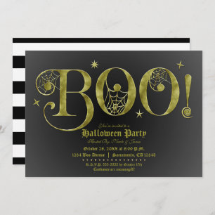 Green Black BOO Elegant Halloween Costume Party   Invitation
