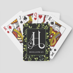 Green Black Botanical H Monogram, Personalize Bic Poker Cards