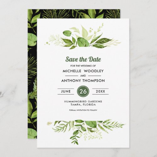 Green  Black Botanical Save the Date Cards