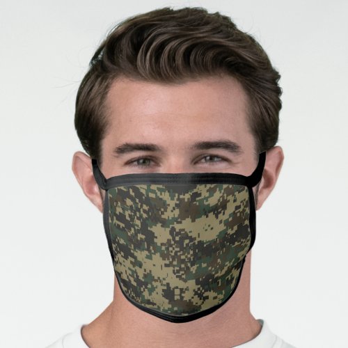 Green Black  Brown Pixel Camo Camouflage 2 Face Mask