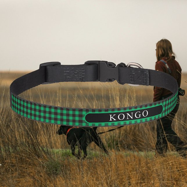 Green & Black Buffalo Dog Name Rustic Pet Collar (Green & Black Buffalo Dog Name Rustic Pet Collar
)