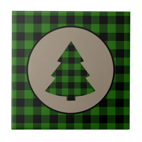 Green Black Buffalo Plaid Christmas Tile