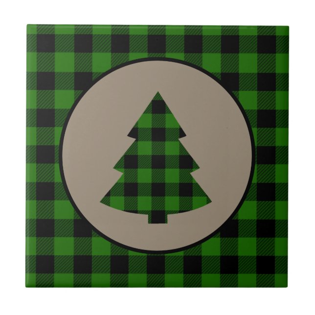 Green Black Buffalo Plaid Christmas Tile (Front)