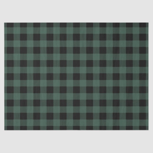 Green Black Buffalo Plaid  Gingham Lumberjack Tissue Paper (Front)