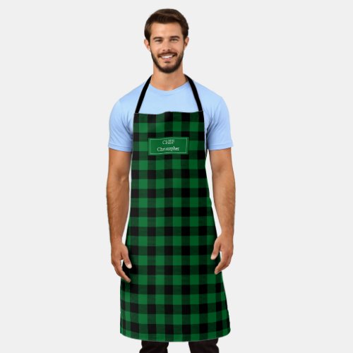 Green Black Buffalo Plaid Lumberjack Personalized Apron