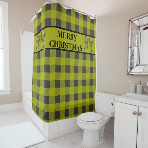 Green  Black Buffalo Plaid Merry Christmas Shower Curtain