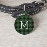 Green & Black Buffalo Plaid Monogram Pet ID Tag<br><div class="desc">Accessorize your pet in style with this cute monogrammed tag! Design features a rustic green and black buffalo plaid background with your pet's initial or monogram in white lettering.  Personalize the back with your pet's name,  your contact details,  and any other info you choose,  in white on solid black.</div>