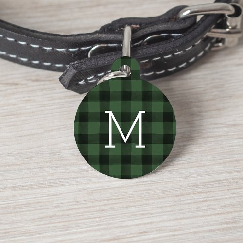 Green  Black Buffalo Plaid Monogram Pet ID Tag