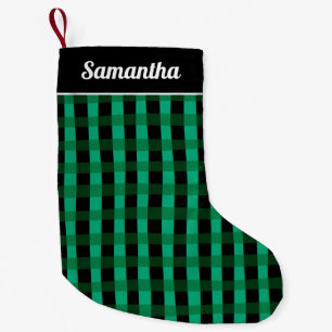 Green Black Buffalo Plaid Personalized Name Small Christmas Stocking