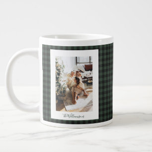 Green Black Buffalo Plaid Rustic Photo Christmas Giant Coffee Mug
