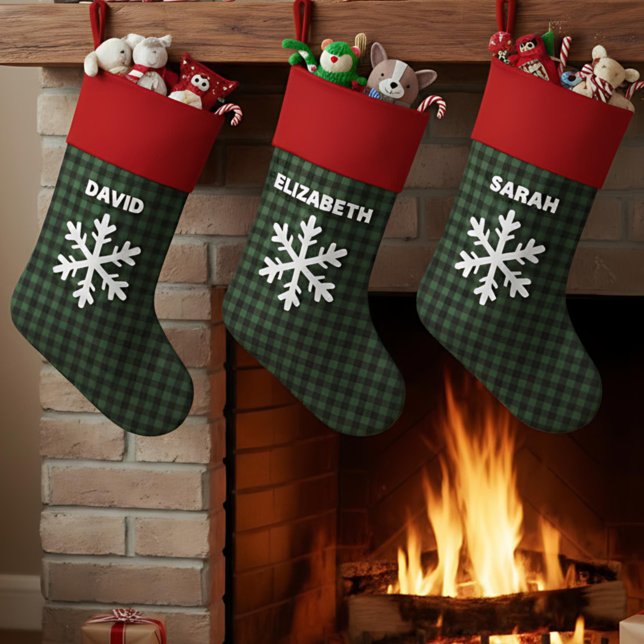 Green & Black Buffalo Plaid with Snowflake Custom Christmas Stocking (Creator Uploaded)
