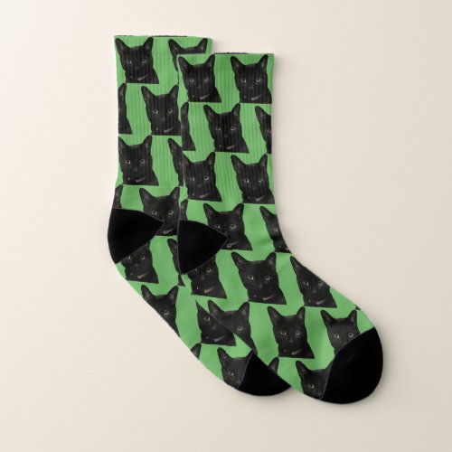 Green Black Cat Custom Socks