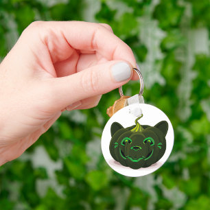 Green Black Cat Pumpkin Halloween Keychain