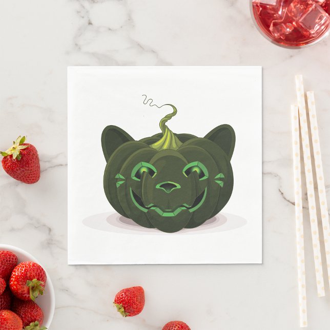 Green Black Cat Pumpkin Halloween Napkins (Creator Uploaded)
