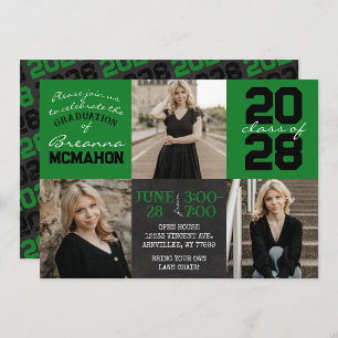 Green & Black Chalkboard 3 Photo Graduation Invitation