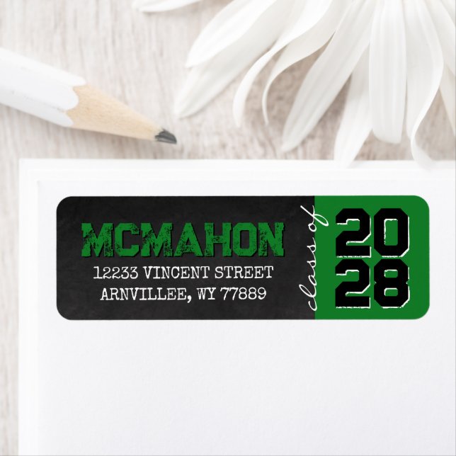 Green & Black Chalkboard Graduation Return Address Label (Insitu)