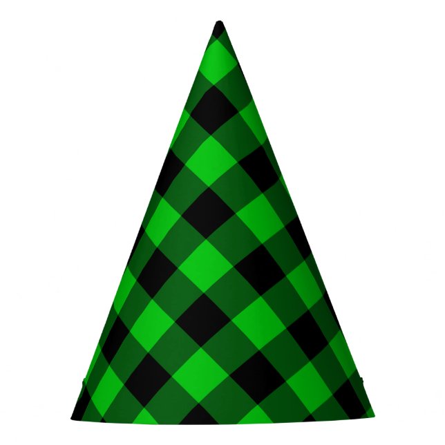 Green Black Check Pattern Paper Party Hat (Front)