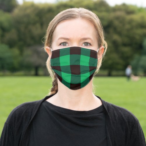 Green Black Check Plaid Adult Cloth Face Mask