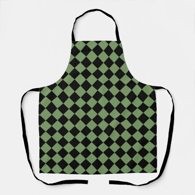 Green Black Checker Diamond Pattern Apron (Front)