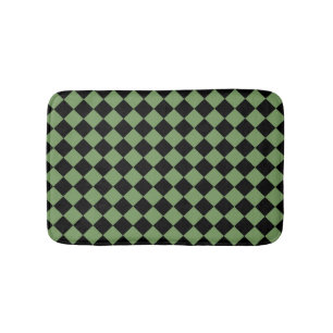 Green Black Checker Diamond Pattern  Bath Mat