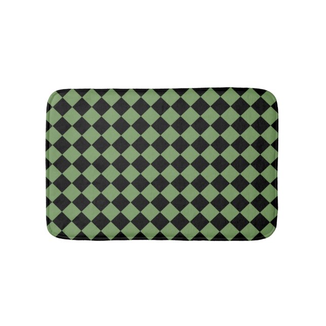 Green Black Checker Diamond Pattern  Bath Mat (Front)