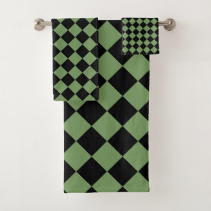 Green Black Checker Diamond Pattern  Bath Towel Set