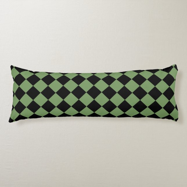 Green Black Checker Diamond Pattern  Body Pillow (Front)