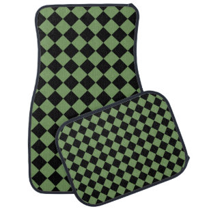 Green Black Checker Diamond Pattern Car Floor Mat