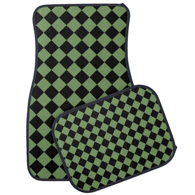 Green Black Checker Diamond Pattern Car Floor Mat (Set)