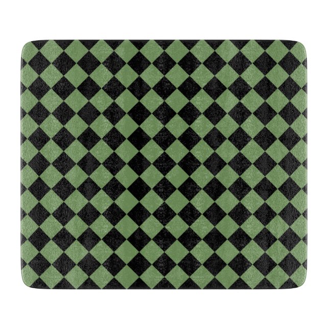 Green Black Checker Diamond Pattern Cutting Board (Front)