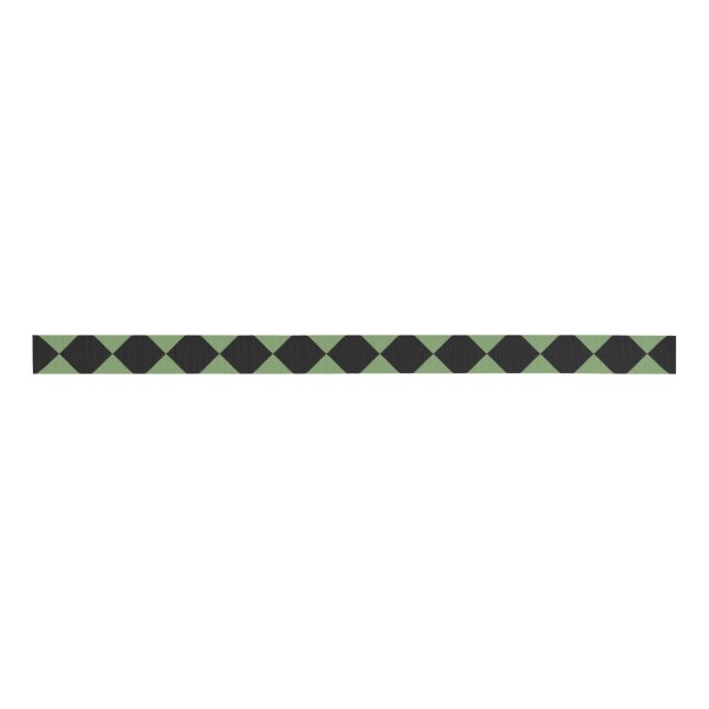Green Black Checker Diamond Pattern Grosgrain Ribbon (Front)