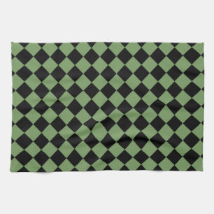 Green Black Checker Diamond Pattern Kitchen Towel