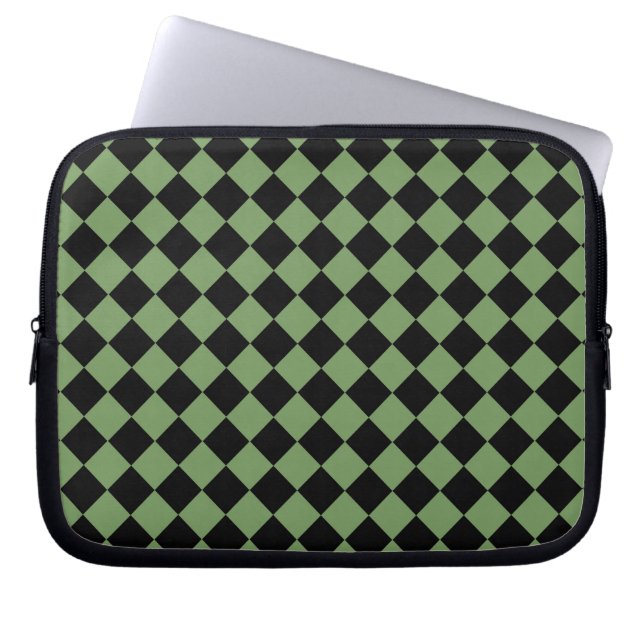 Green Black Checker Diamond Pattern  Laptop Sleeve (Front)
