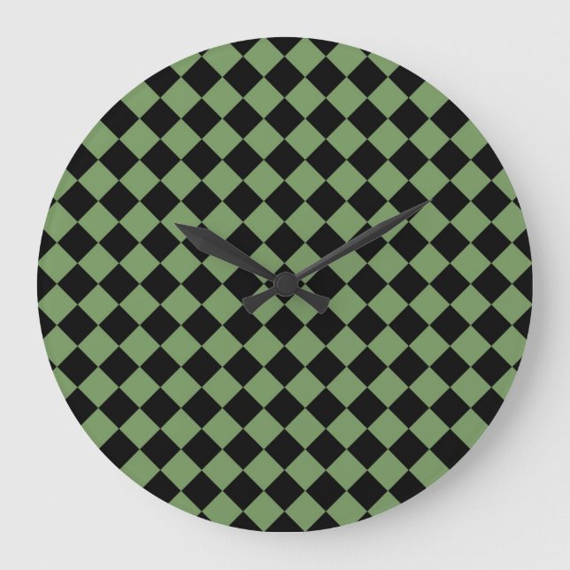 Green Black Checker Diamond Pattern Large Clock (Front)
