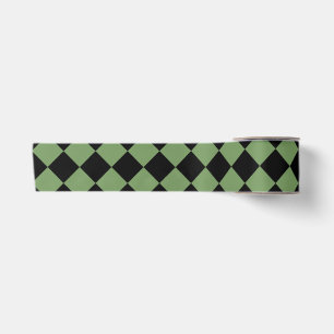Green Black Checker Diamond Pattern Satin Ribbon