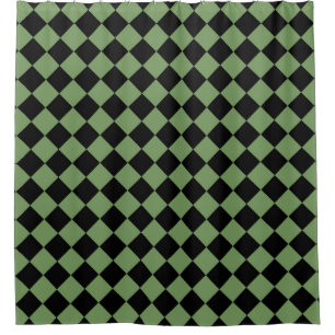 Green Black Checker Diamond Pattern Shower Curtain