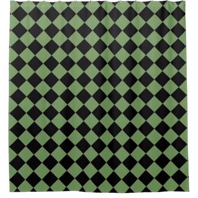 Green Black Checker Diamond Pattern  Shower Curtain (Front)
