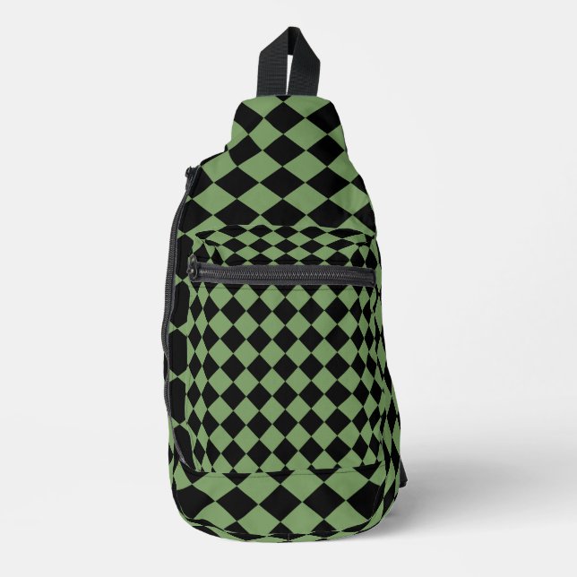 Green Black Checker Diamond Pattern Sling Bag (Front)