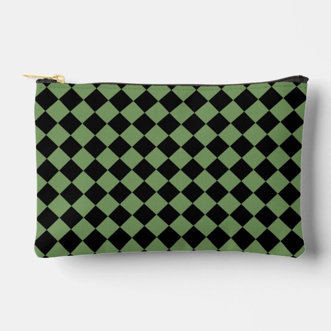 Green Black Checker Diamond Pattern Small Accessory Pouch (Front)
