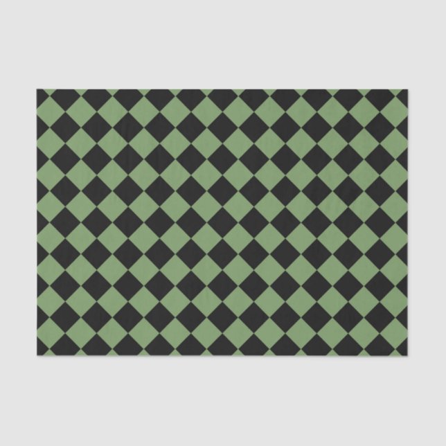 Green Black Checker Diamond Pattern Tissue Paper (Front)