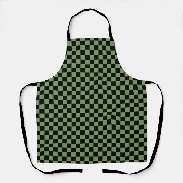 Green Black Checkerboard Gingham Pattern Apron (Front)