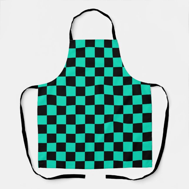 Green Black Checkered Check Pattern Apron (Front)