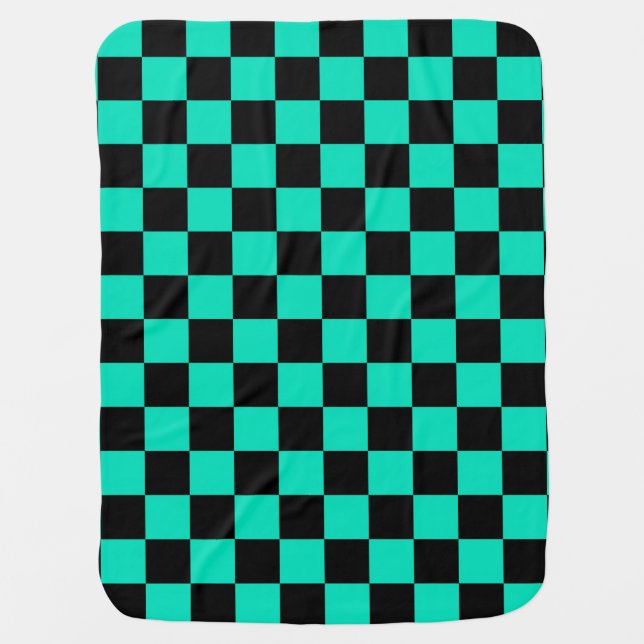 Green Black Checkered Check Pattern Baby Blanket (Front)